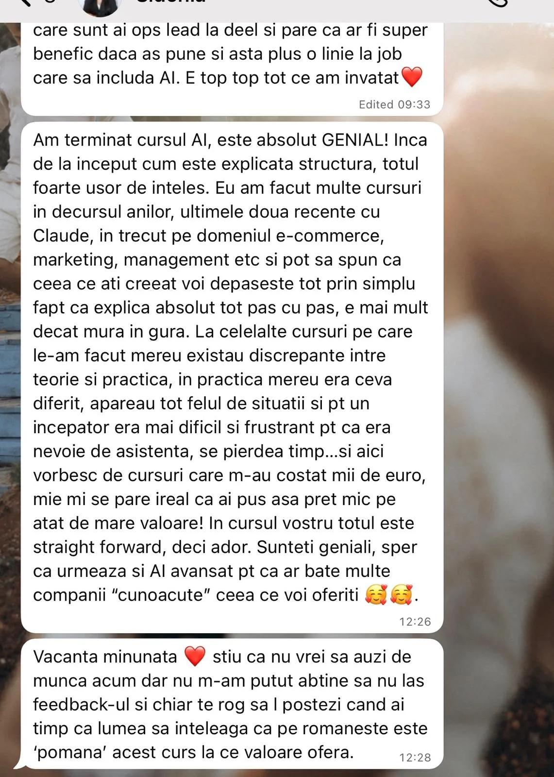 Mesaj WhatsApp de la un participant