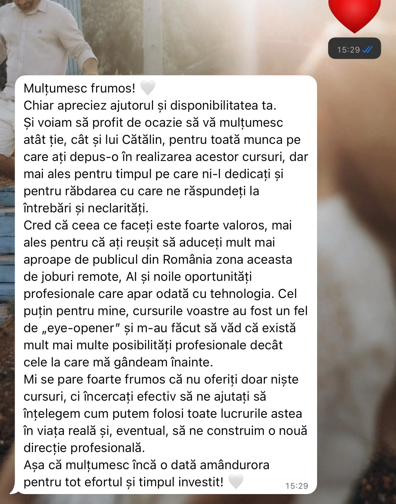 Mesaj WhatsApp de la un participant